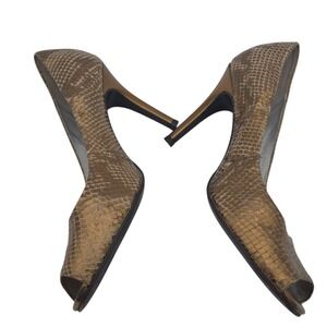 Gianni Bini Leather Snakeskin Peep Toe Heels Size 8M Bronze Metallic‎ Stiletto